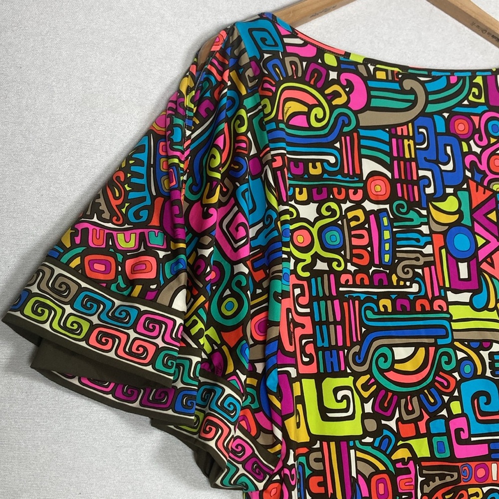 Trina Turk Maya Geometric Print Split Kimono Sleeve Tunic Dress M psychedelic - Picture 8 of 16